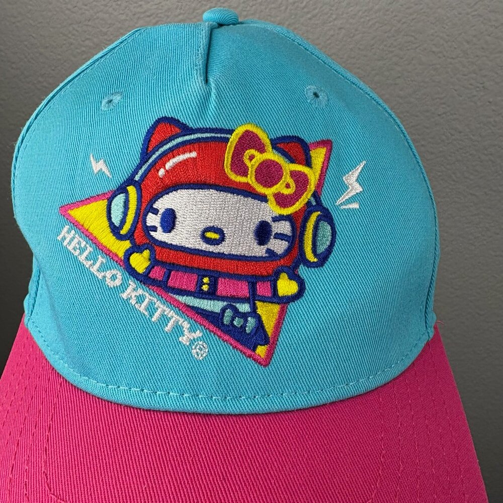 Hello Kitty with Headphones Blue & Pink Flat Brim Hat
